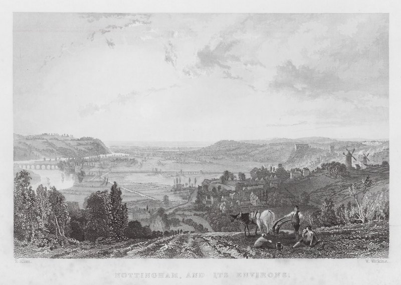 Nottingham e i suoi dintorni (incisione) da Thomas (after) Allom