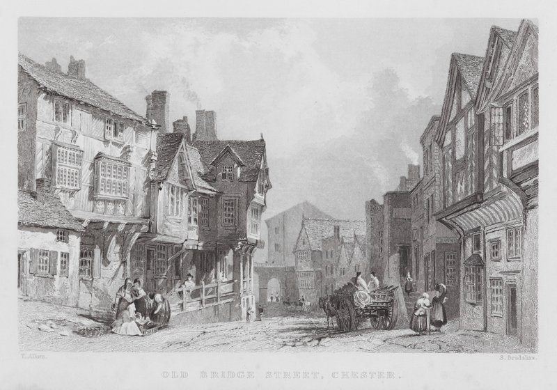 Old Bridge Street, Chester (incisione) da Thomas (after) Allom