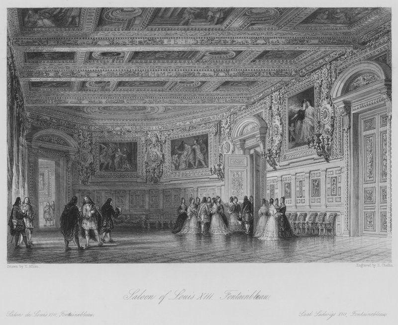 Salone di Luigi XIII, Fontainebleau (incisione) da Thomas (after) Allom