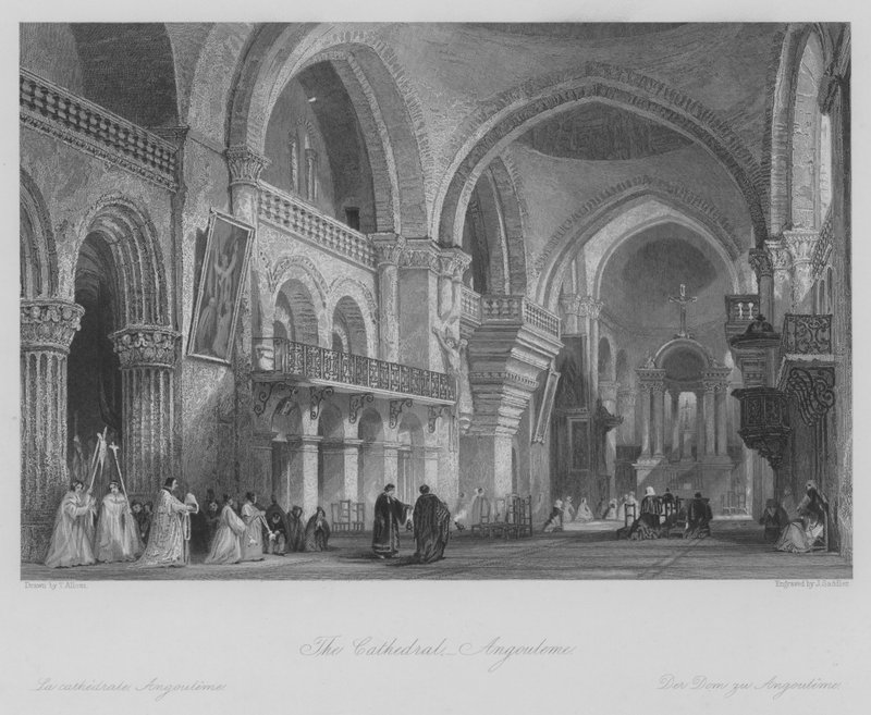 La cattedrale, Angoulême (incisione) da Thomas (after) Allom