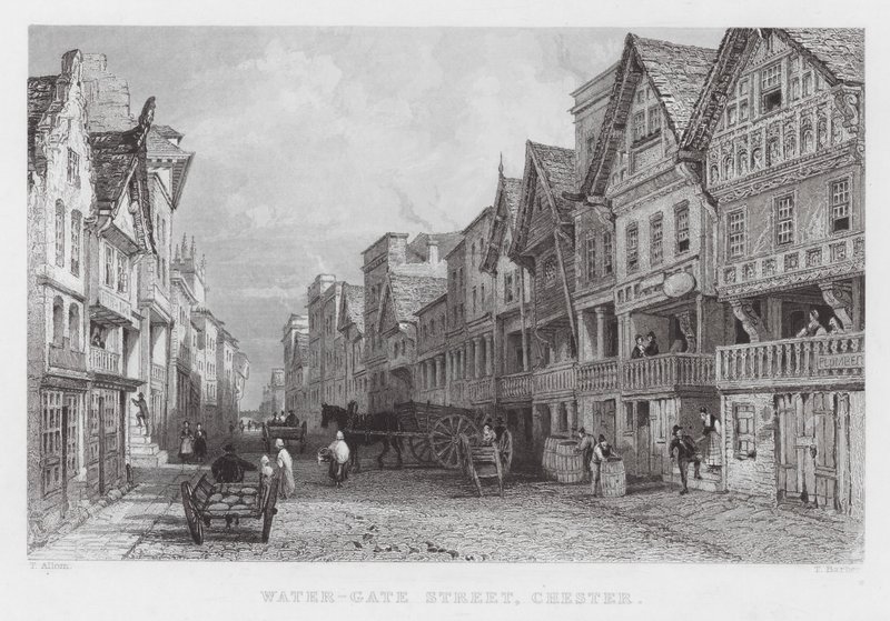 Water-Gate Street, Chester (incisione) da Thomas (after) Allom
