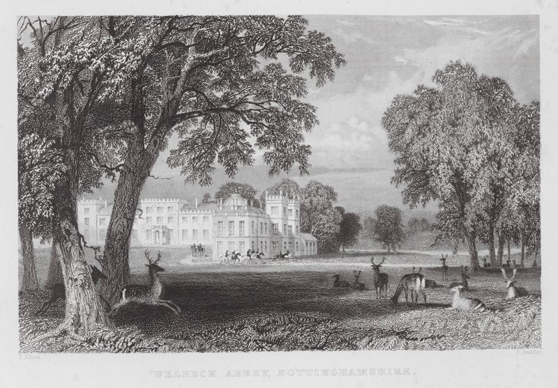 Abbazia di Welbeck, Nottinghamshire (incisione) da Thomas (after) Allom