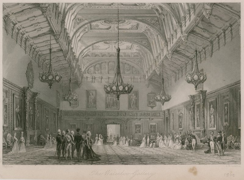 La Galleria di Waterloo, Buckingham Palace. Pubblicato 1840 da Thomas Allom
