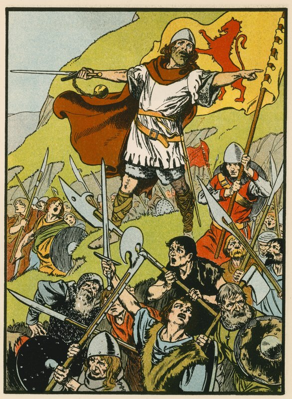 Wallace dirige i suoi soldati (litografia a colori) da Thomas Heath Robinson