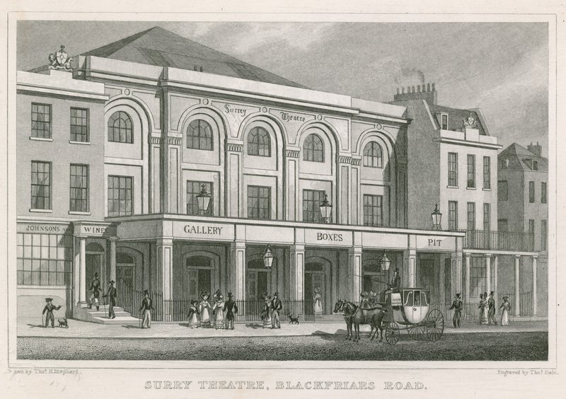 Teatro di Surrey, Blackfriars Road, Londra da Thomas Hosmer Shepherd
