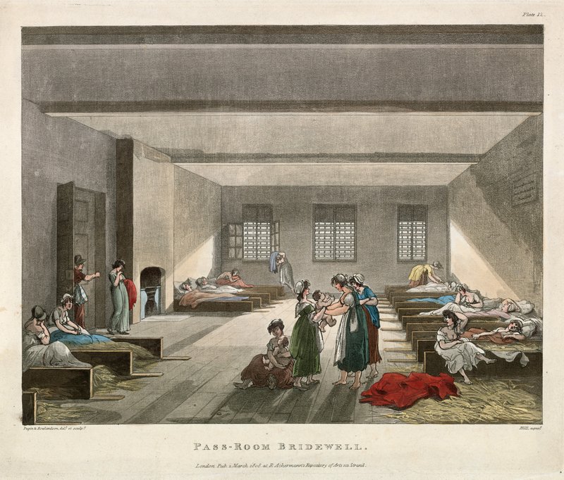 La stanza del passaggio della prigione Bridewell da Thomas Rowlandson