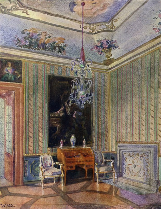 Sala di ricevimento nel Castello Favorite, Baden, decorazione Luigi XVI, circa 1770 da Unbekannt Unbekannt