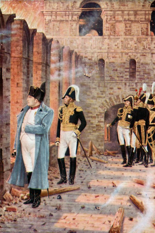 Napoleone tra le rovine in fiamme di Mosca da Vasili Vasilievich Vereshchagin