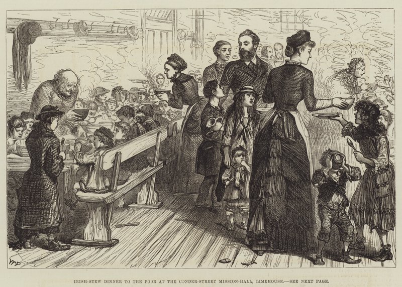 Cena di Irish-Stew per i poveri alla Conder-Street Mission-Hall, Limehouse da Walter Paget