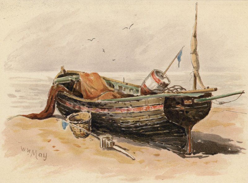 Lugger da pesca francese (litografia a colori) da Walter William May