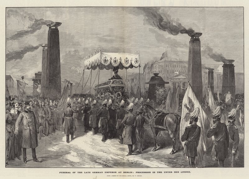 Funerale del defunto imperatore tedesco a Berlino, processione in Unter den Linden da William Crimea Simpson