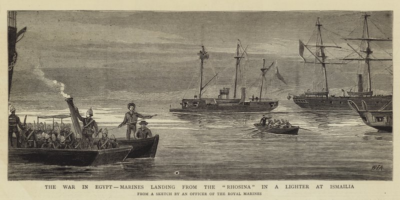 La guerra in Egitto, sbarco dei marines dalla Rhosina a Ismailia da William Edward Atkins