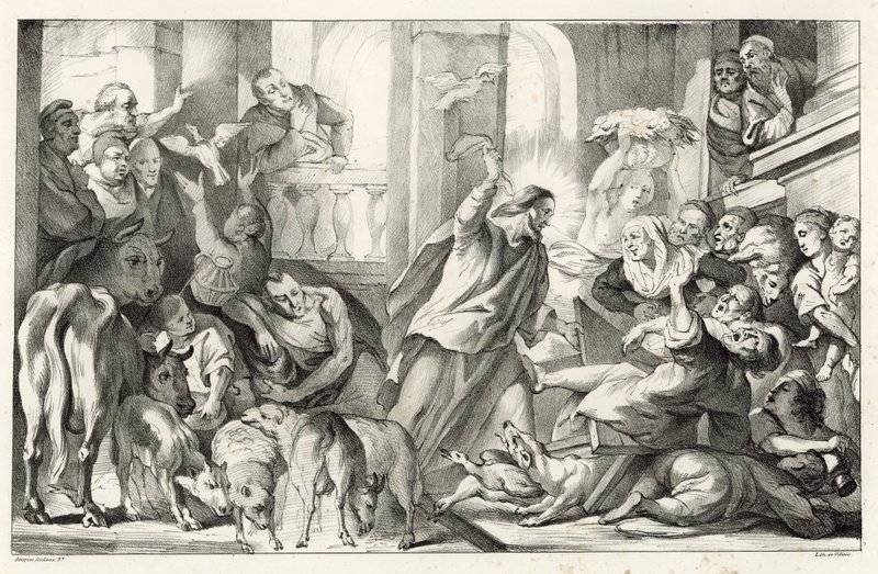 Gesù scaccia i mercanti dal Tempio da William Oliver