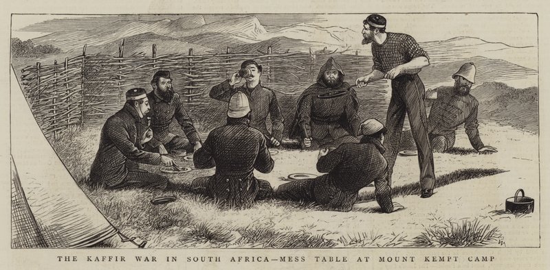 La guerra dei Kaffir in Sudafrica, tavolo da mensa al campo di Mount Kempt da William Ralston
