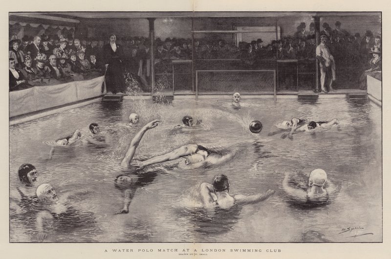 Una partita di pallanuoto in un club di nuoto di Londra da William Small
