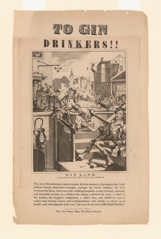 Avvertimento ai bevitori di gin da William (after) Hogarth