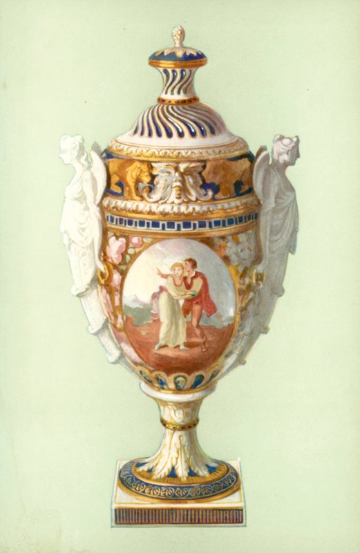 Vaso, Chelsea-Derby, con Manici in Biscotto (litografia a colori) da William Gibb