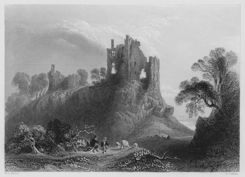 Castello di Carrigogunnell, vicino a Limerick (incisione) da William Henry (after) Bartlett