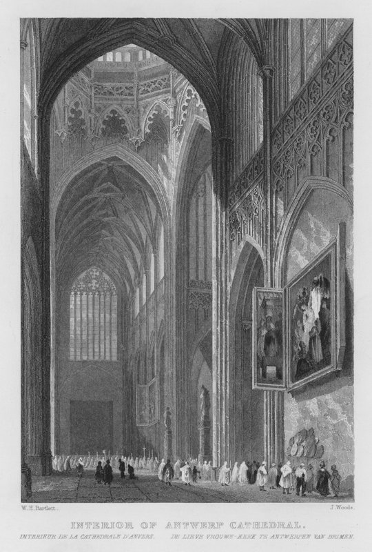 Interno della Cattedrale di Anversa (incisione) da William Henry Bartlett