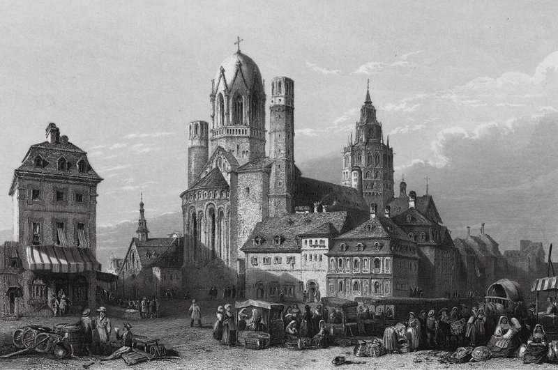 Cattedrale di Magonza, Reno (incisione) da William Leighton (after) Leitch