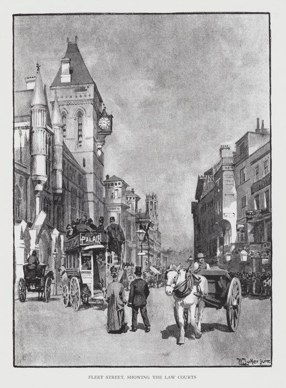 Fleet Street, con vista sui Law Courts da William Luker