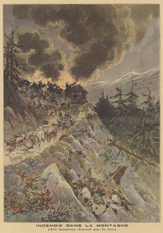 Incendio nelle montagne da after Henri Meyer