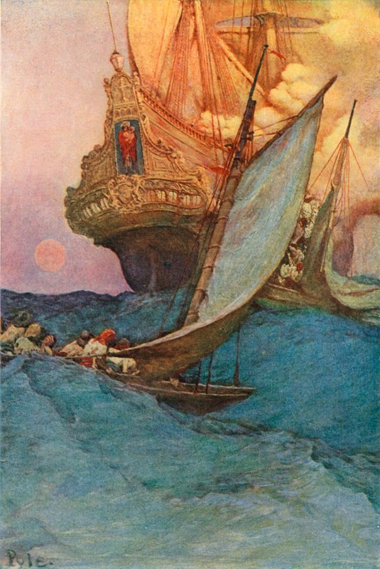 Un attacco a un galeone da after Howard Pyle