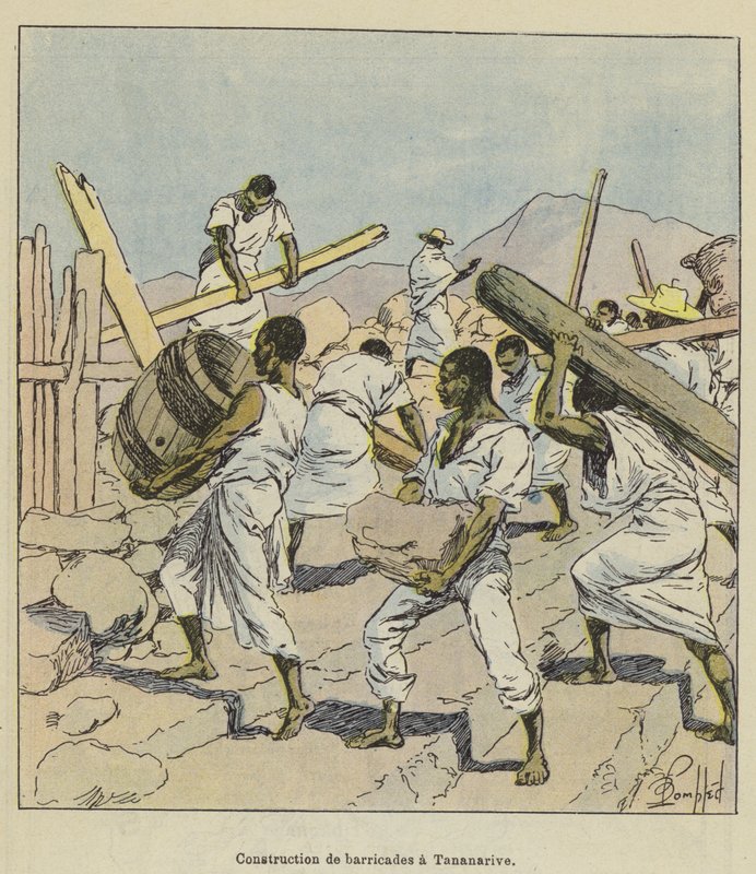 Costruzione di barricate a Tananarive da after Louis Charles Bombled