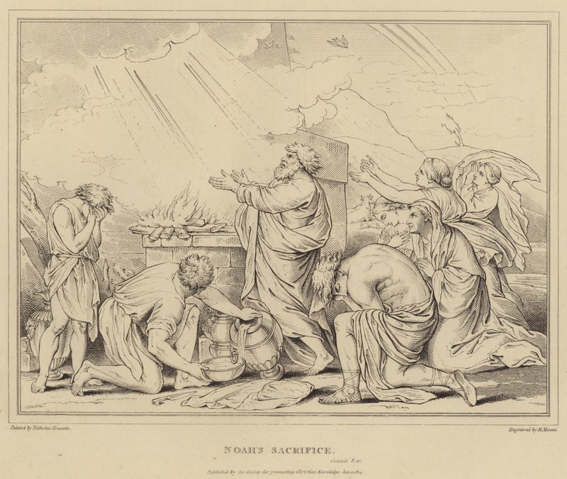 Il sacrificio di Noè, Genesi da after Nicolas Poussin